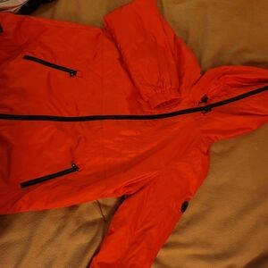 Michael Kors Men's Bright Orange Raincoat with Black Details